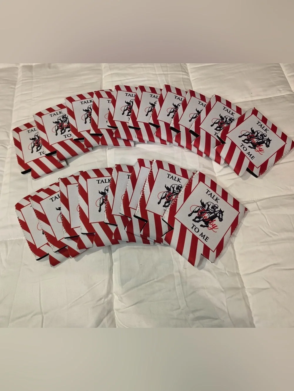 Talk Derby To Me Red & White Can Cooler set of 18 new in box